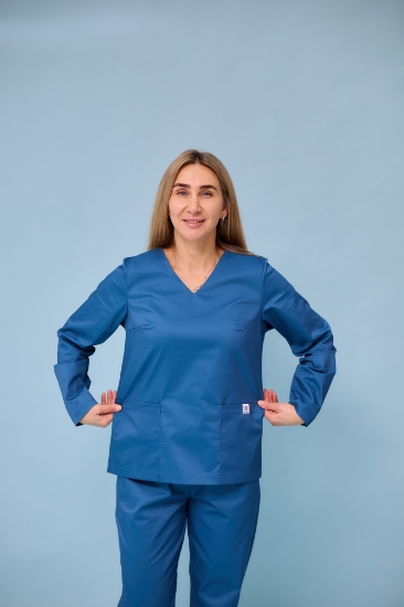 Picture of Медичний жіночий топ із довгим рукавом "Лейла" із стрейч-котону. Колір Океанічний.